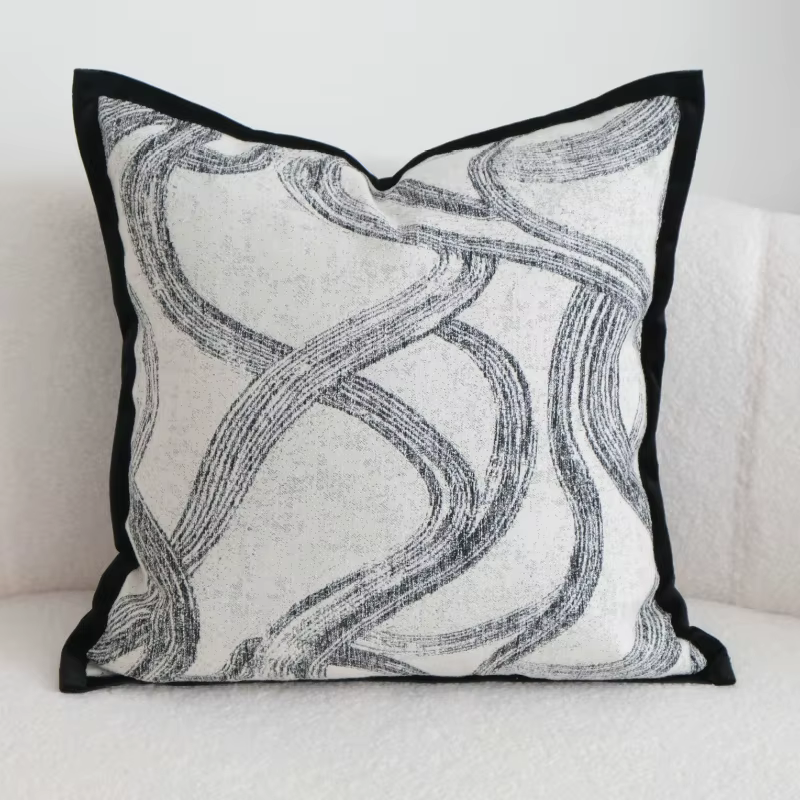 Étui de coussin noir-gris, lignes abstraites, housses d'oreiller teintes en fil Jacquard, décoration