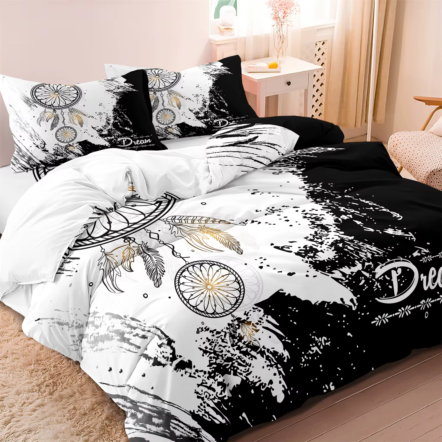 Ensemble de housse de couette à motif attrape-rêves, 3 pièces, ensemble de literie doux et confortab