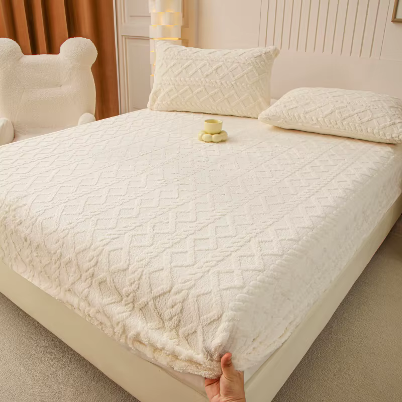Drap-housse en velours polaire pour chambre à coucher, protège-matelas épais, housses de lit chaudes
