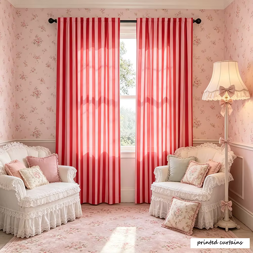 Rideaux rayés modernes roses et rouges - Rideaux à œillets métalliques filtrant la lumière pour salo