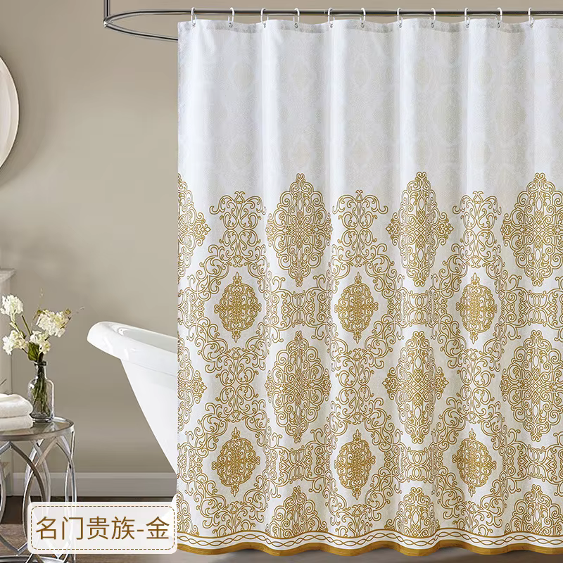 Rideau de douche imperméable à imprimé géométrique, avec crochets, tissu blanc de Style classique po