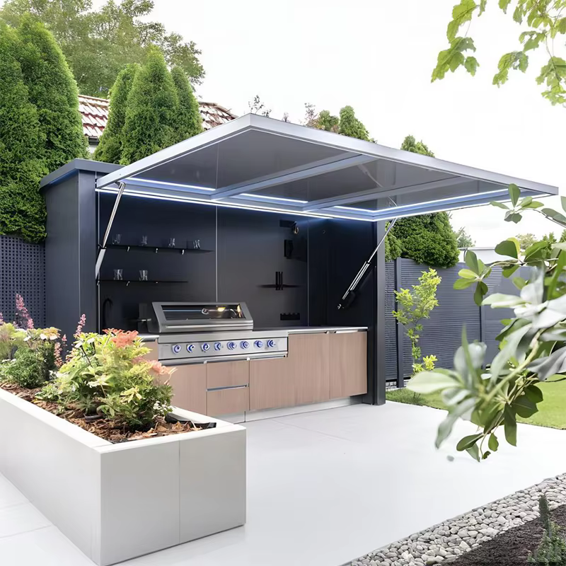 Solution de cuisine extérieure intégrée personnalisée, incluant la conception, la structure de la ga