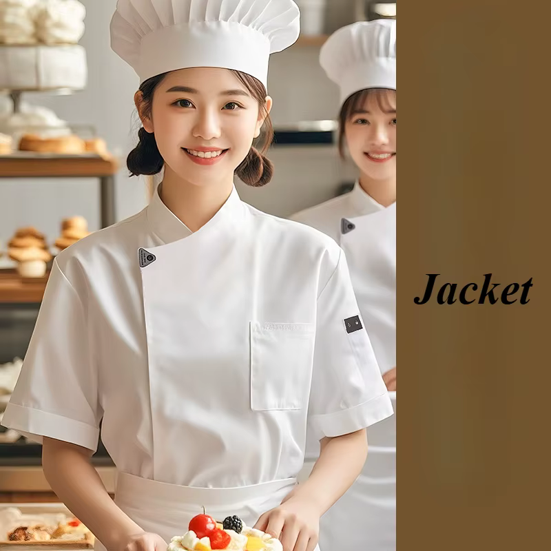 Veste de Chef à manches courtes pour femmes, uniforme de cuisine, barbier, barman, pâtisserie, Resta