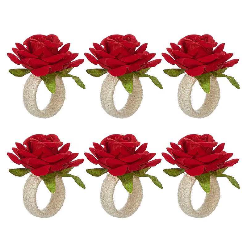 Lot de 6 Anneaux de Serviette en Forme de Rose, Boucles de Serviette, Décorations de Table pour Mari