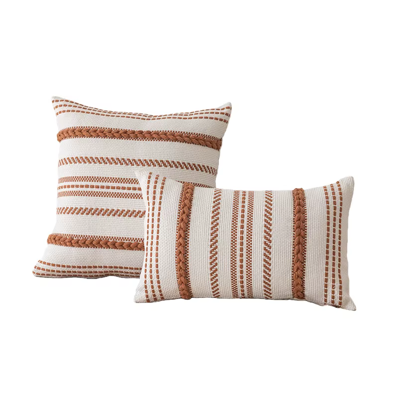 Housse de coussin moderne à rayures bohèmes, teinte en fil, texture luxueuse et épaisse, taie d'orei