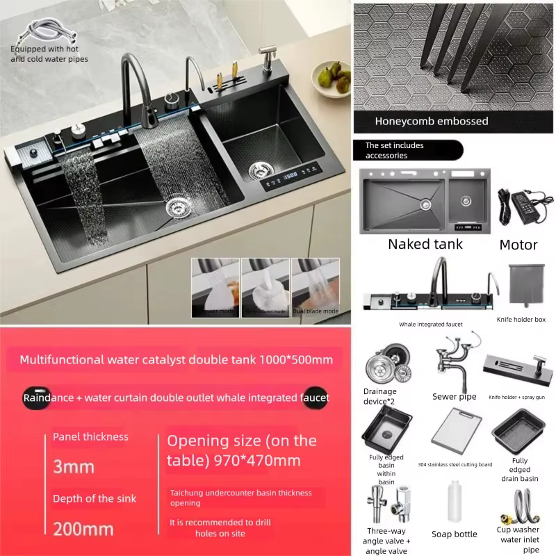 Évier de cuisine en acier inoxydable 304, multifonctionnel, catalyseur d'eau, purifie les ingrédient