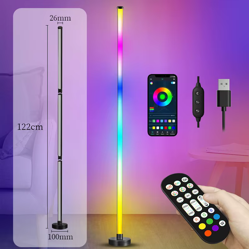 Lampe sur pied LED RGBIC, lumières d'ambiance, synchronisation musicale, éclairage d'angle pour cham