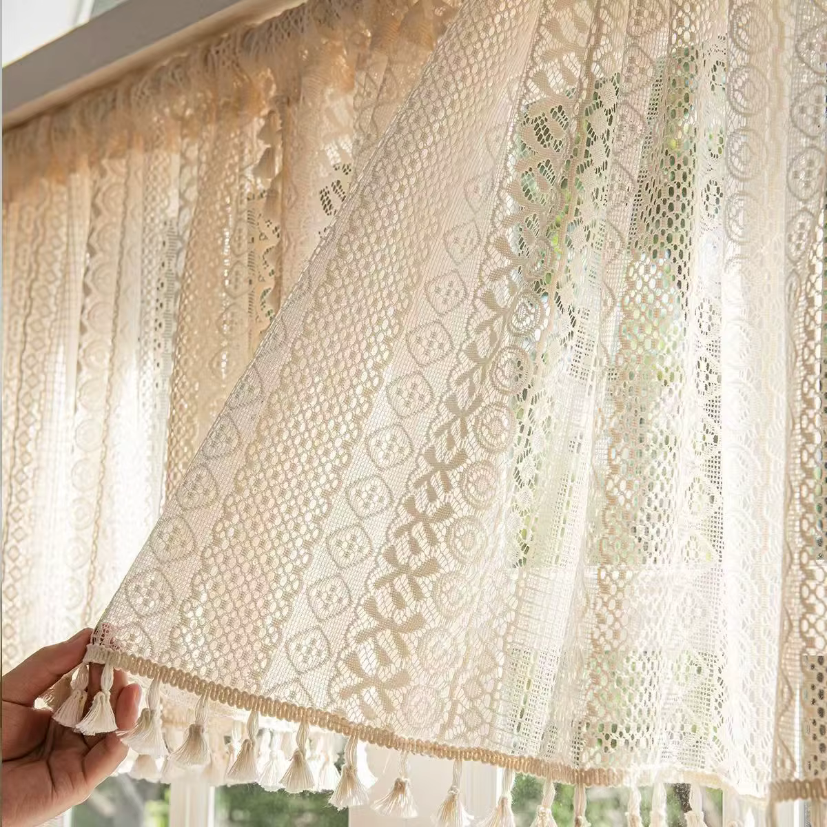 Rideaux rustiques en Crochet, cantonnière pour cuisine, rideaux en dentelle de coton pour petite fen