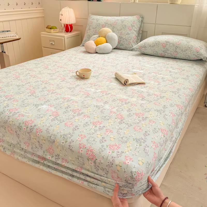 Drap-housse en pur coton à double fil imprimé floral, drap-housse élastique, drap-housse ajustable s