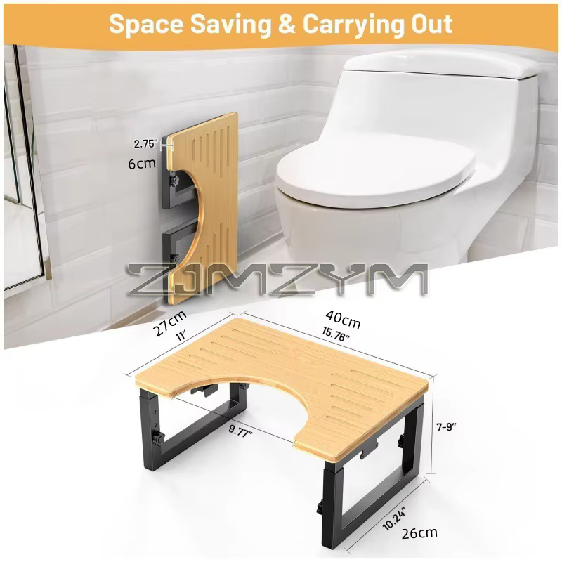 Tabouret de toilette pliable en bambou, siège de merde antidérapant, banc de Squat, hauteur réglable