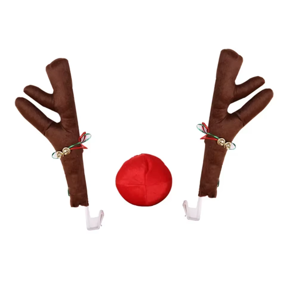 Kit de décoration de voiture en bois de renne de noël, pendentif nez rouge, ensemble d'accessoires a