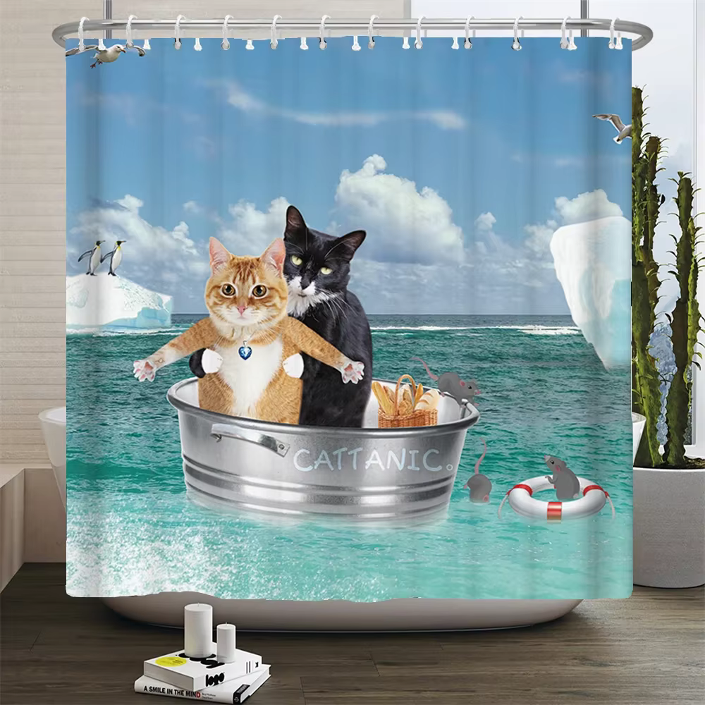 Rideaux de douche chat rideau de douche de salle de bain rideau de douche en tissu 3D mignon avec cr