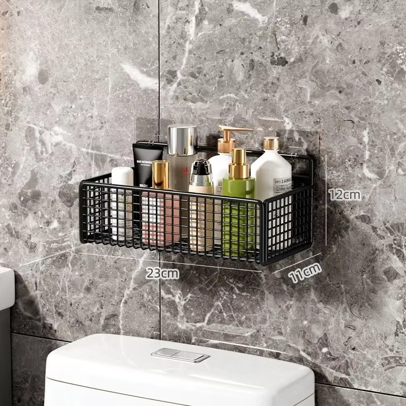 Étagère de salle de bain adhésive sans perceuse, installation facile, organisateur mural en métal po
