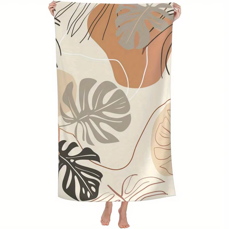 Serviette de plage à motif imprimé de feuilles tropicales, Protection solaire, coupe-vent, adaptée à