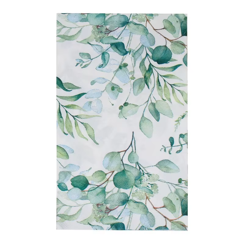 Serviettes jetables imprimées feuilles vertes 33x40cm, 20 pièces/paquet, papier pour la maison, hôte