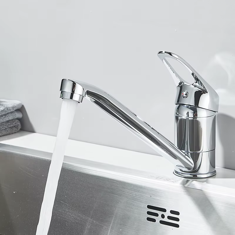 Robinet de cuisine à poignée unique plaqué chrome poli, robinet de cuisine à longue buse, habits deb