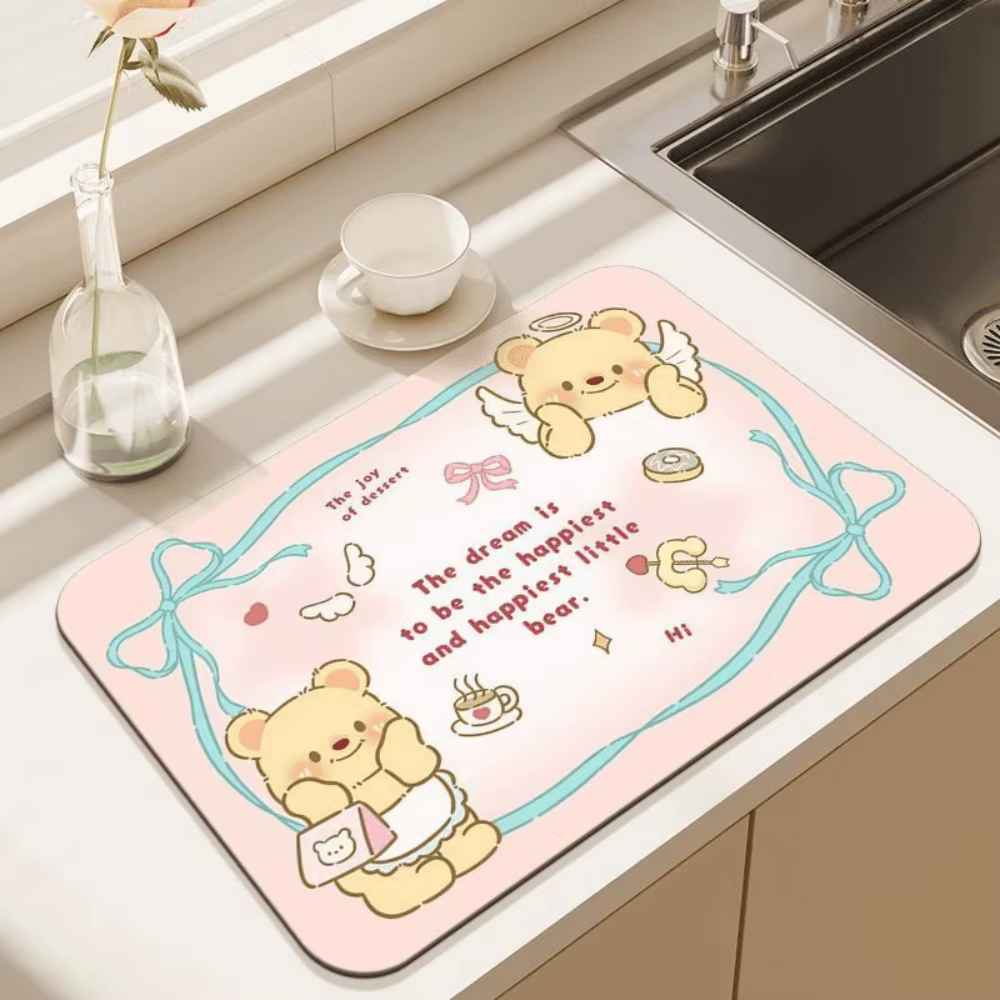 Tapis de cuisine en caoutchouc Diatomite, Design ours au beurre Kawaii, absorbant, antidérapant, tap