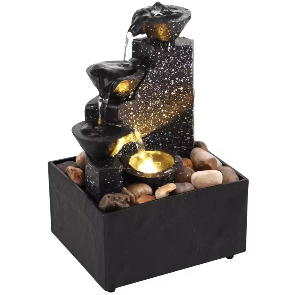 Fontaine de table à circulation d'eau avec LED, décorations aquatiques, cascade de bureau pour la mé