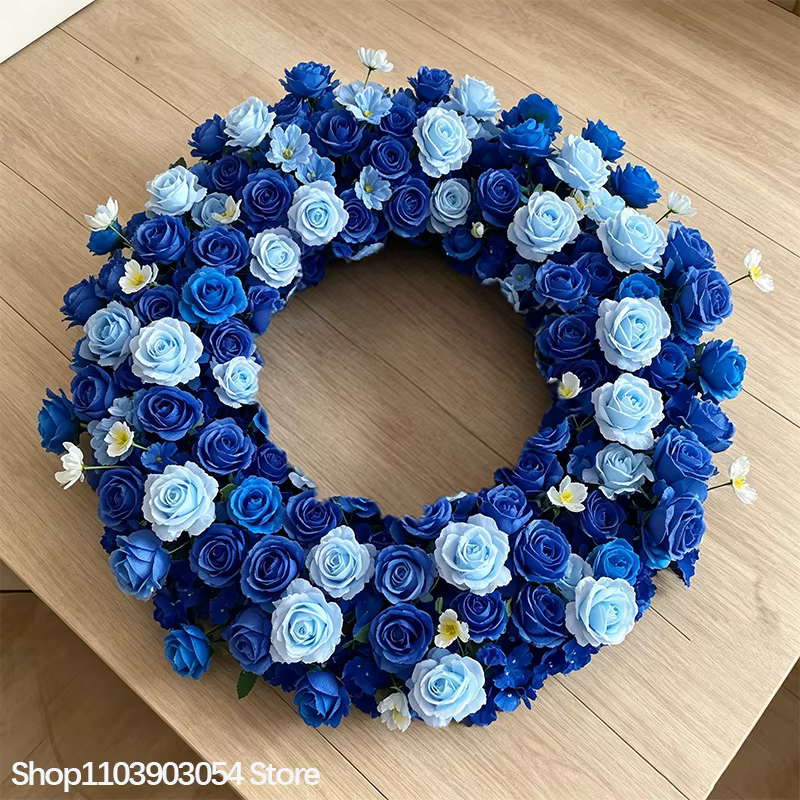 Décoration florale de luxe bleu roi pour mariage, arrangement de roses, boule de fleurs traînante au