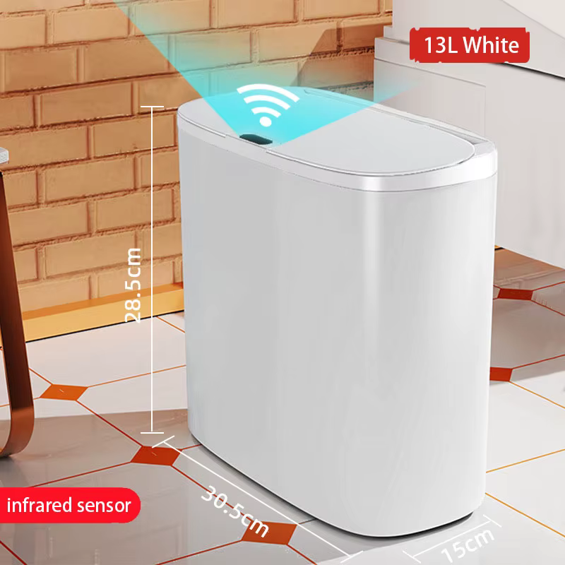 Poubelle de salle de bain automatique avec couvercle, petite poubelle sans contact, poubelle mince é
