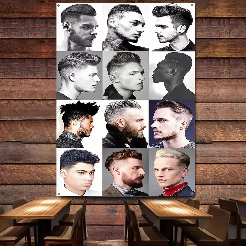 Décoration Murale Rétro pour Salon de Coiffure : Panneau, Bannière, Drapeau, Affiche, Tapisserie sur