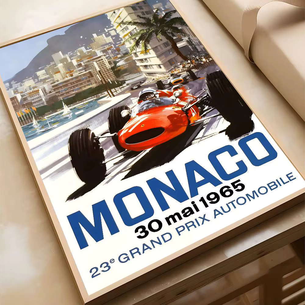 Affiche de Monaco de course de voiture Vintage, peinture d'art rétro de Grand Prix de course classiq