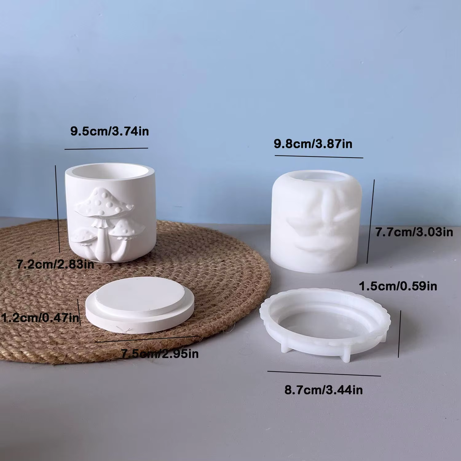 Moule en Silicone à motif de champignon avec couvercle, bougeoir, moule en résine et plâtre pour l'a