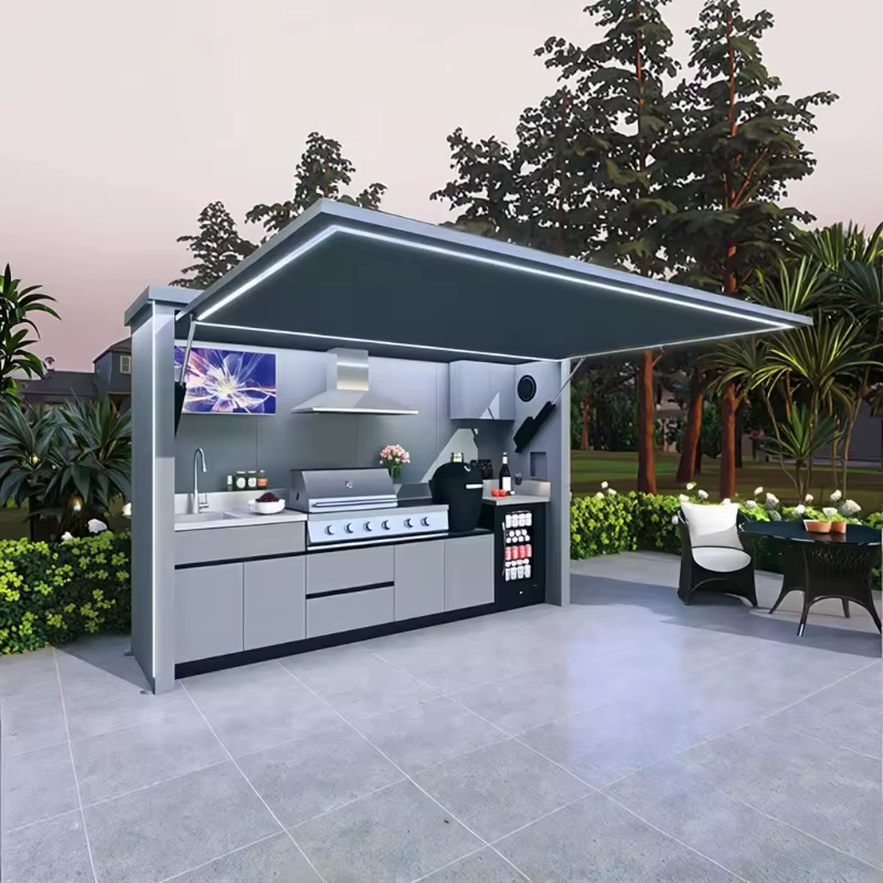 Cuisine mobile extérieure écologique personnalisée, design multifonctionnel en acier, équipée d'un é