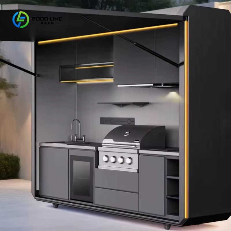 Cuisine mobile extérieure intégrée personnalisée haut de gamme pour fêtes en cour, barbecue, cuisson