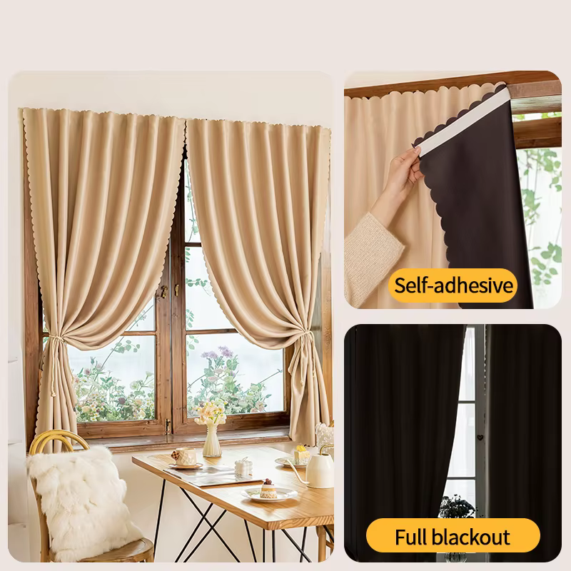 Rideau occultant auto-adhésif, pare-soleil de fenêtre française, couleur unie, tissu de Protection d