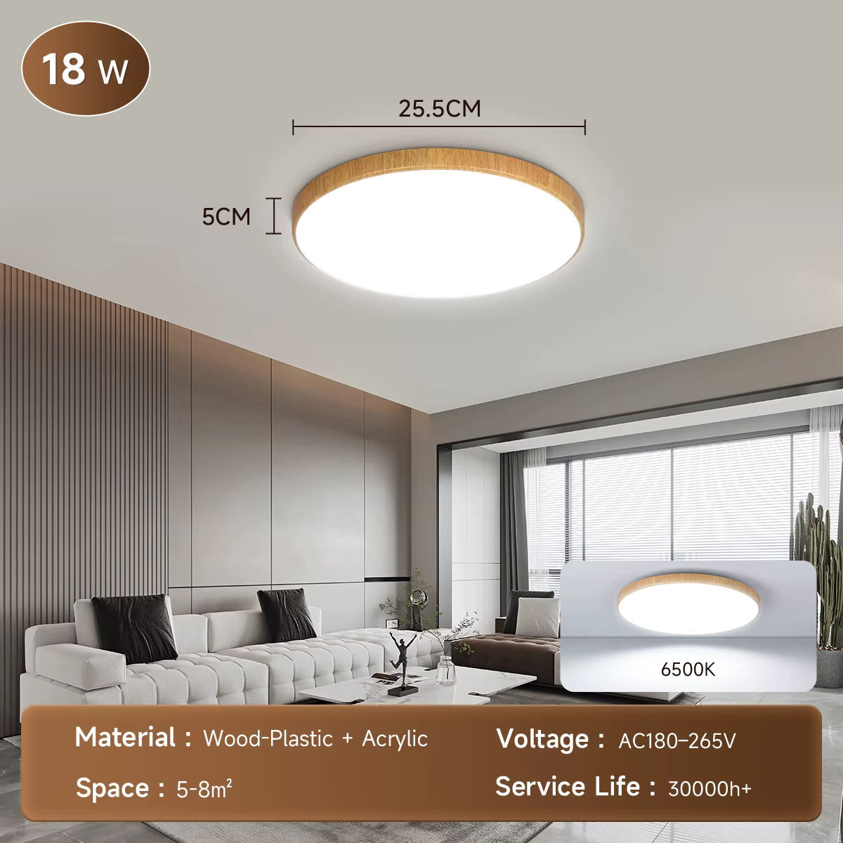 Plafonnier LED en bois grainé pour salle de bain, éclairage de cuisine 220V, panneau LED pour salon,