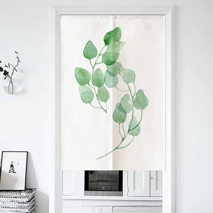 Rideau de porte VIKAMA imprimé feuilles vertes aquarelle, demi-rideau botanique minimaliste, décorat
