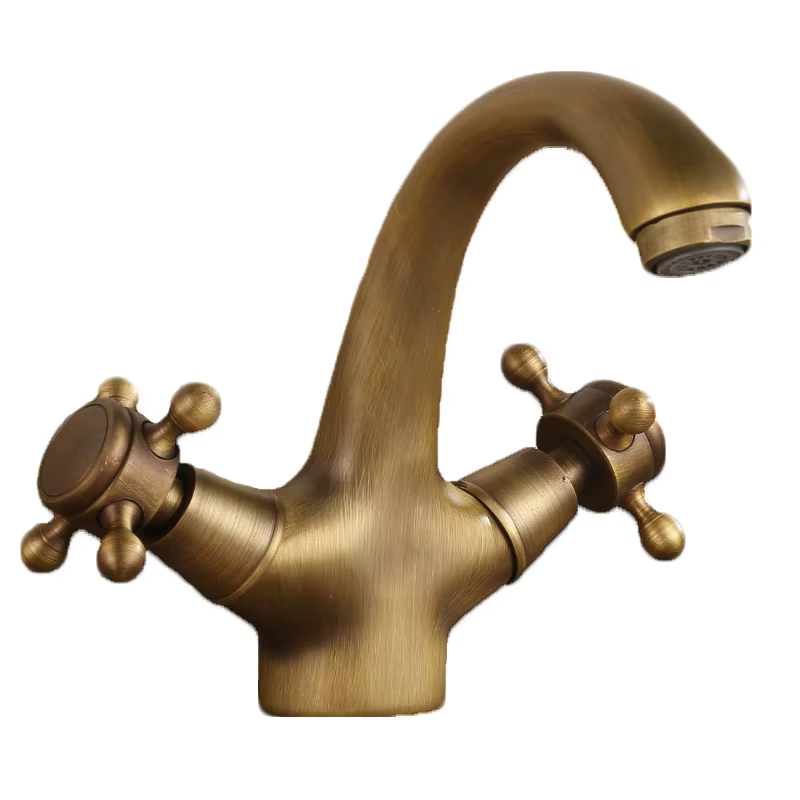 Robinet d'évier Vintage doré, robinets de lavabo à Double poignée, robinet d'eau monté sur le pont, 