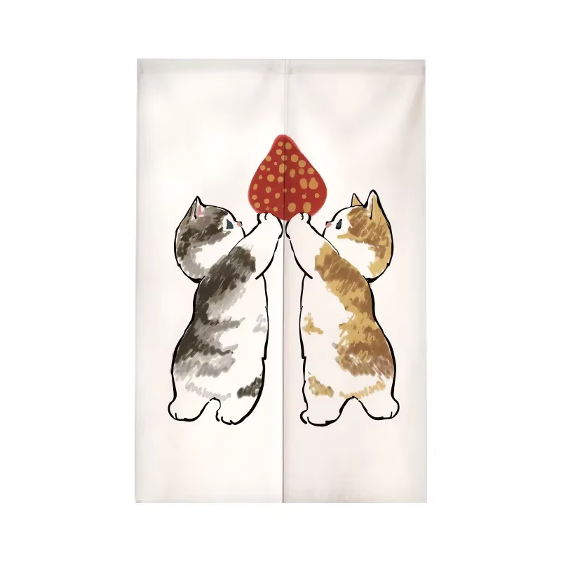 Rideau Noren en lin VIKAMA motif chat de dessin animé, adorable rideau animalier, séparateur d'intim