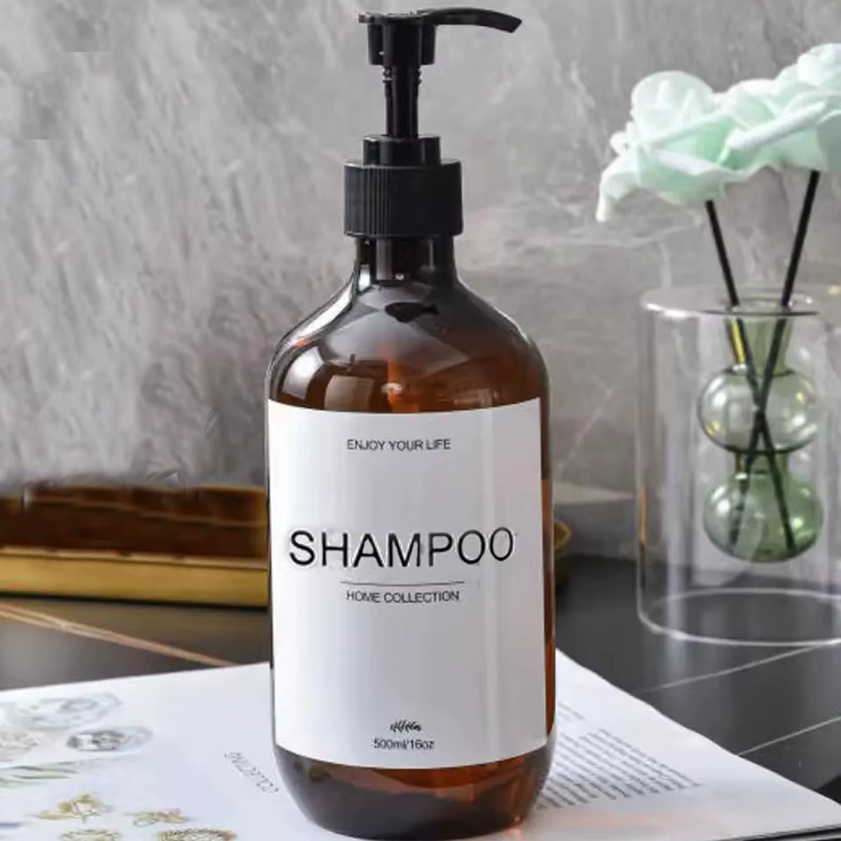 Ensemble distributeur de shampoing pour salle de bain, bouteilles de lavage du corps, après-shampooi