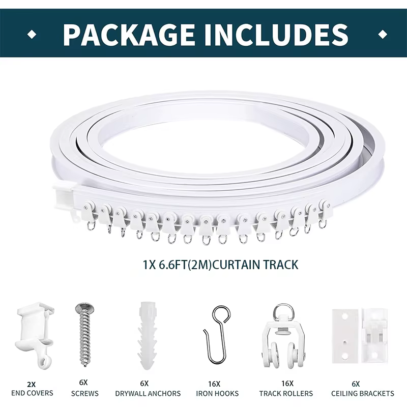 Kit de rail de rideau de plafond pliable et Flexible, en plastique Durable avec plusieurs crochets p
