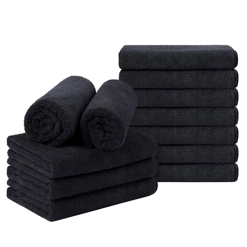 Serviette de séchage de cheveux en microfibre noire, serviettes à main utilisées pour les invités, c