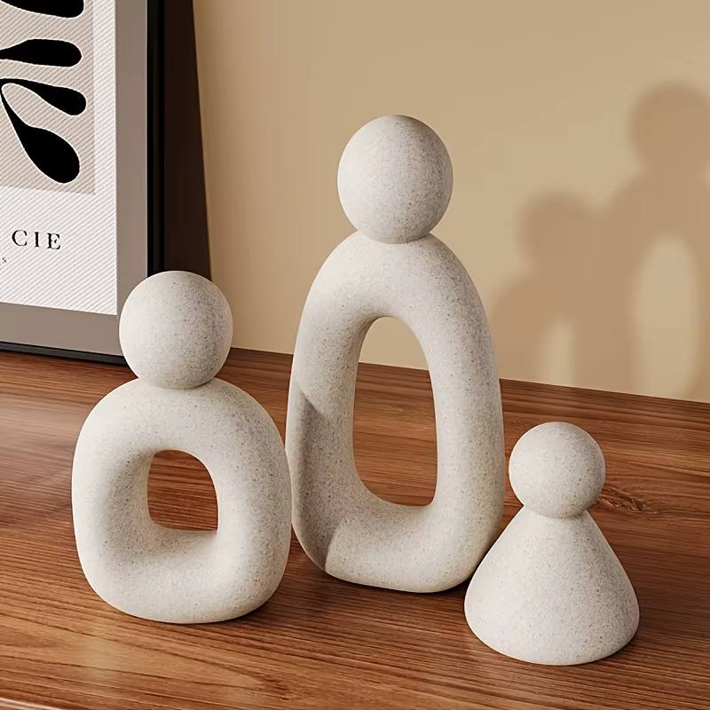 Sculpture abstraite en résine minimaliste moderne, famille de trois, décor de bureau, salon, meuble 