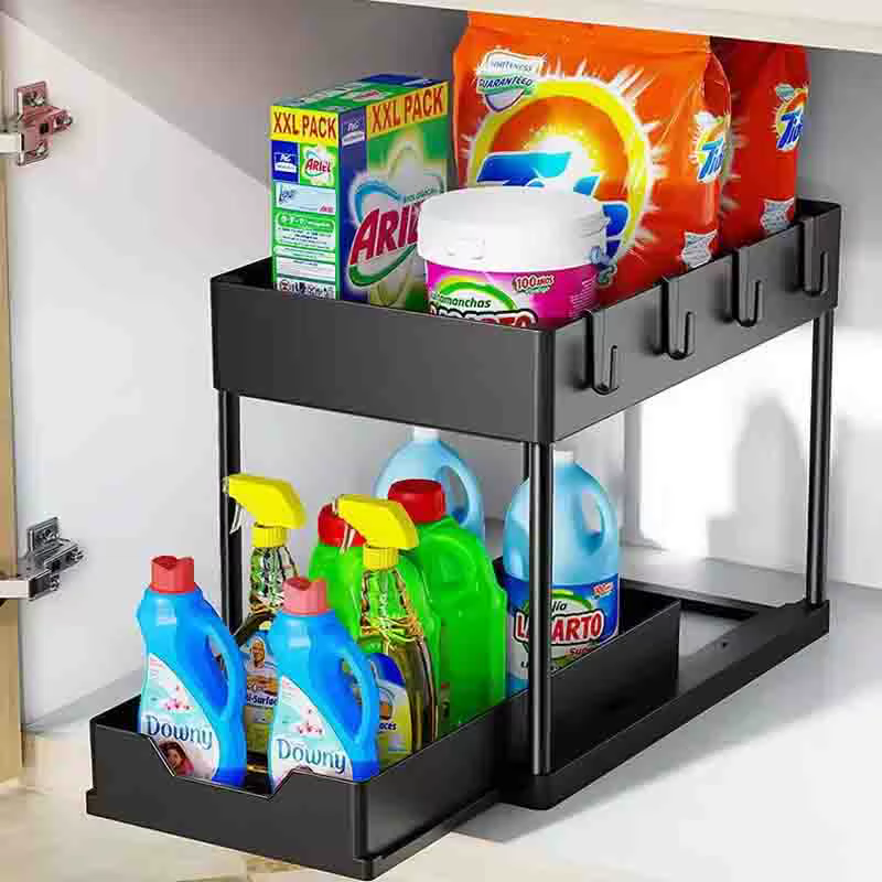 Organisateur de rangement à 2 niveaux avec crochets pour tasses, pour la maison, la salle de bain, l