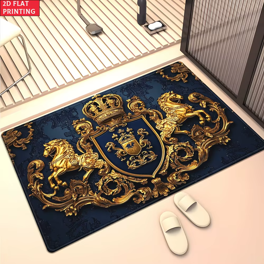 Tapis Royal Crest en velours et flanelle imprimé, design luxueux, tapis décoratif pour l'extérieur, 