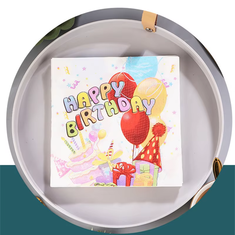 Serviettes jetables imprimées joyeux anniversaire, 20 pièces/paquet, mouchoirs en papier pour Table 