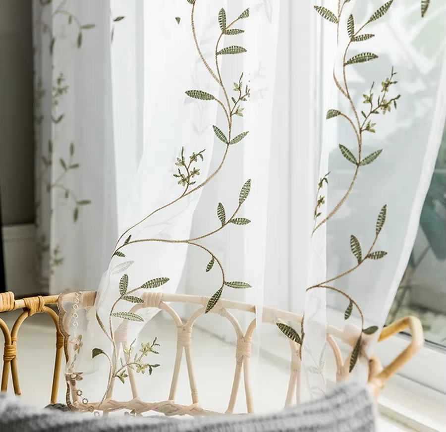 Panneaux de Rideaux Romantiques pour Chambre de Fille, Feuilles Vertes Imprimées, Rideaux de Fenêtre