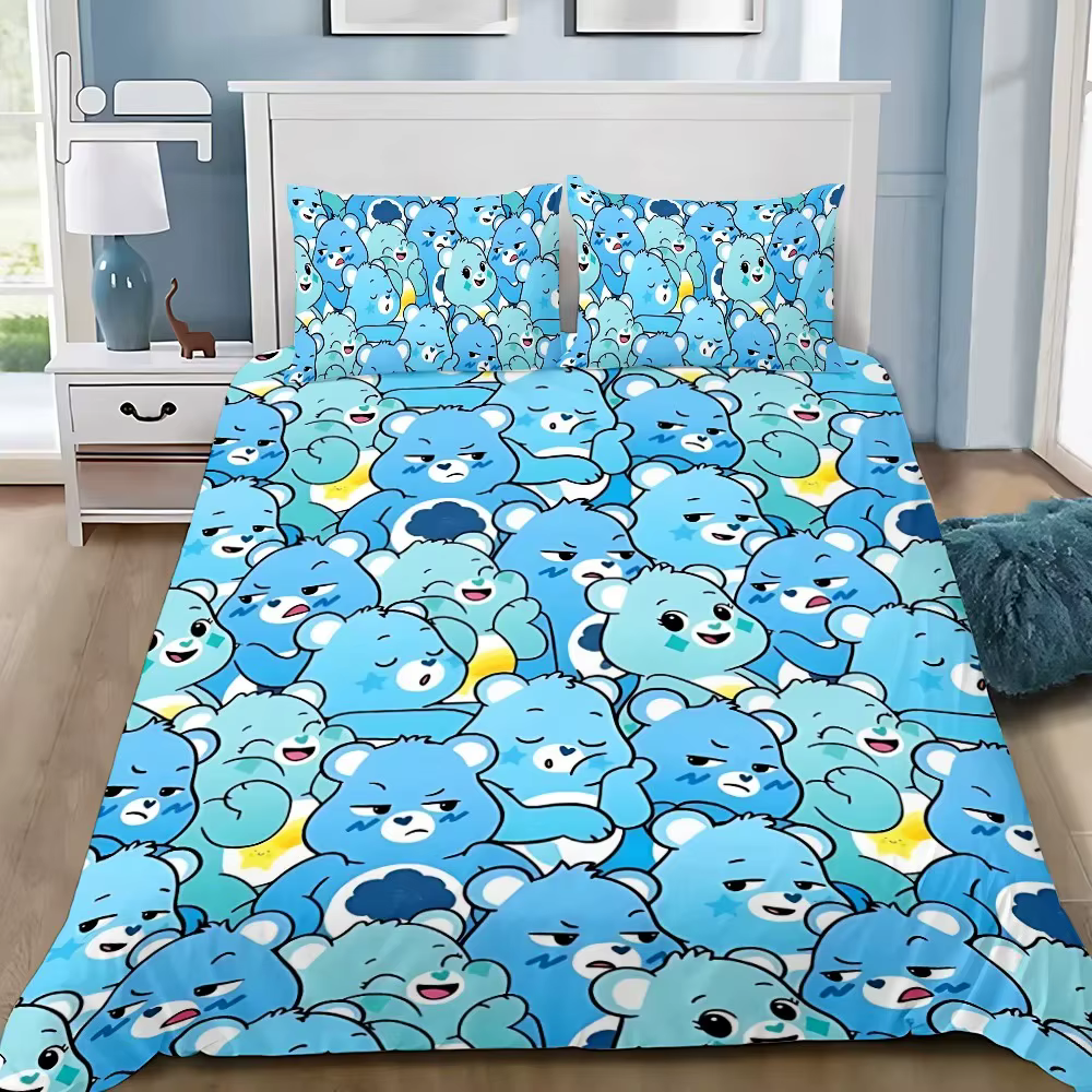 Dessin animé mignon c-cares ours housse de couette taie d'oreiller ensemble de literie adulte garçon