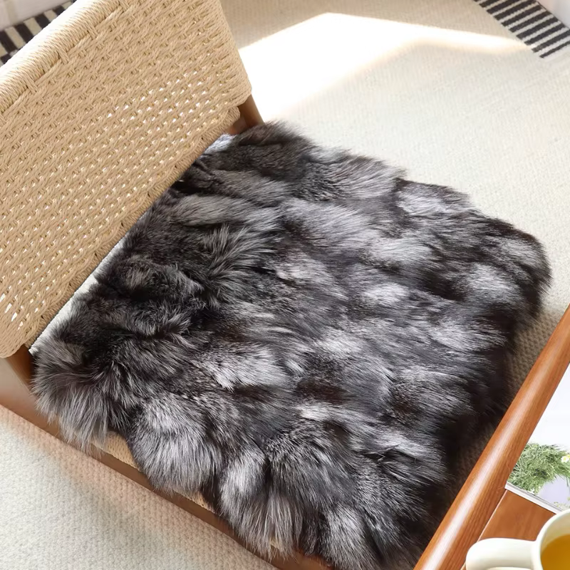 MS.Softex véritable fourrure de renard coussin housse de siège forme carrée hiver véritable fourrure