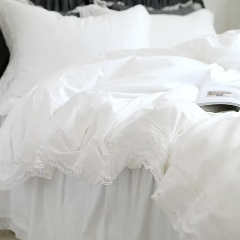 Housse de couette à volants romantique de luxe, literie blanche, King, ensemble de lit en dentelle, 