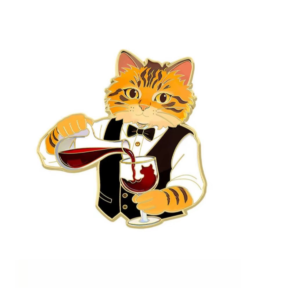 Broche Chat Barman - Broche Métallique Série Vin Animaux Mignons - Accessoires de Mode Uniques pour 