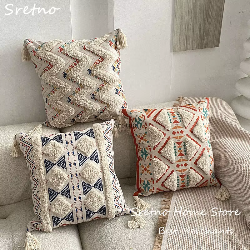 Oreiller imprimé en lin groupé, nouveau Style, ethnique bohème, décorations pour canapé, chambre à c
