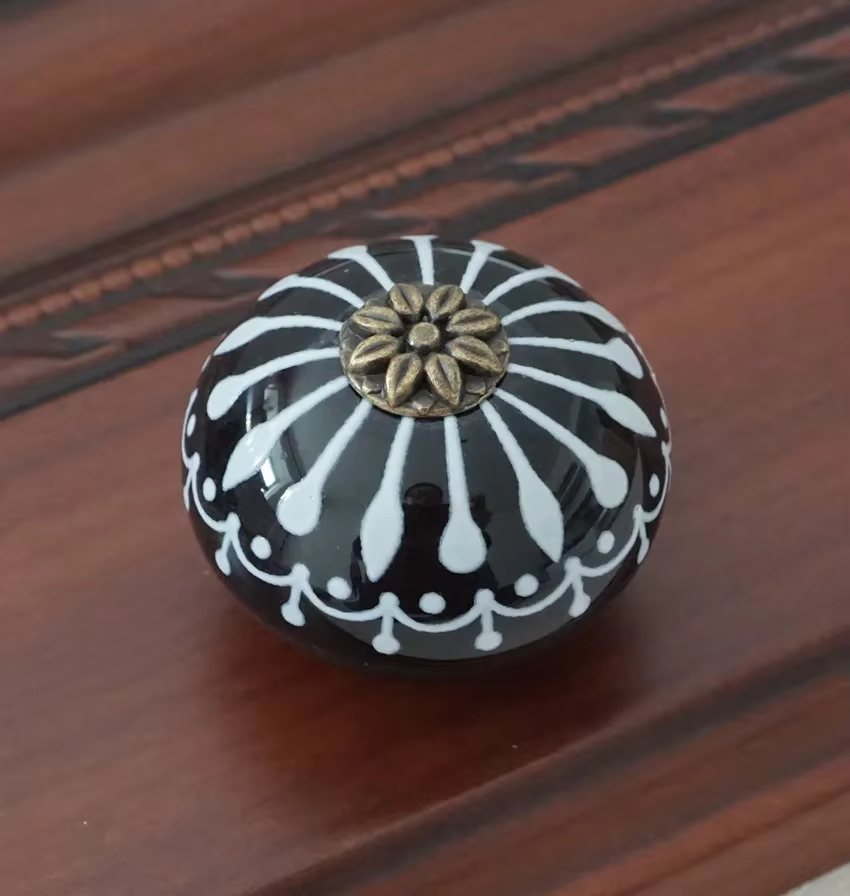 Bouton en céramique pour meubles, boutons de commode, boutons d'armoire blancs et bleus, poignée de 
