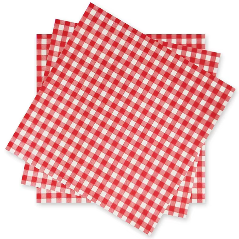 Serviettes jetables en vichy rouge, serviettes en papier à carreaux rouges et blancs pour anniversai
