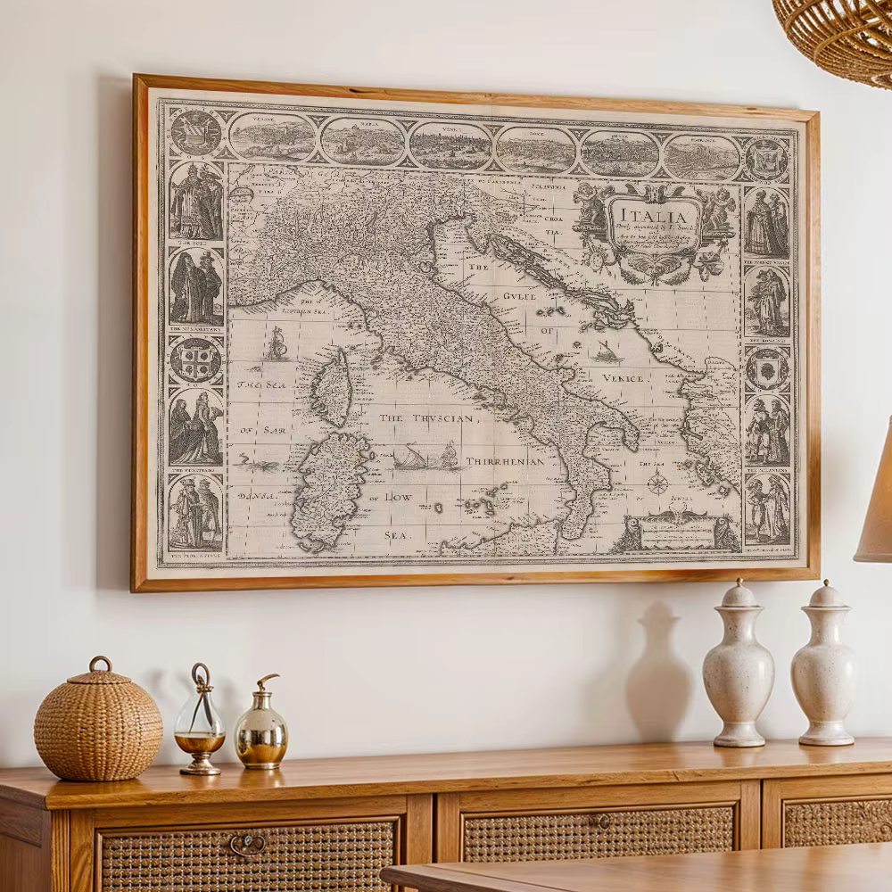 Affiche de carte d'italie Vintage, peinture sur toile imprimée de venise, Rome, Genoa et Florence, S